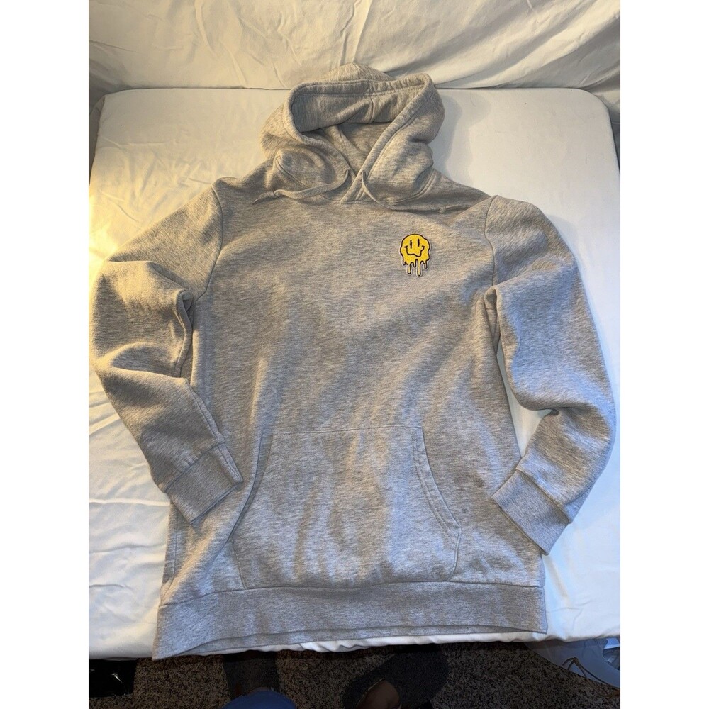 Vintage Gray Smiley Face Hoodie, Size Lg, Retrofit